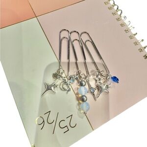 Elegant Silver Star Charm Bookmark Set-handmade